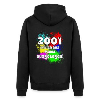 2001 bin ich aus meiner Mama ausgeszogen - Unisex Premium Bio Zip Hoodie - Schwarz - Hinten - Nico (187cm)