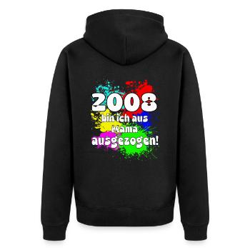2008 bin ich aus meiner Mama ausgeszogen - Unisex Premium Bio Zip Hoodie - Schwarz - Hinten - Nico (187cm)
