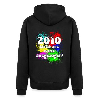 2010 bin ich aus meiner Mama ausgeszogen - Unisex Premium Bio Zip Hoodie - Schwarz - Hinten - Nico (187cm)