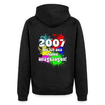 2007 bin ich aus meiner Mama ausgeszogen - Unisex Premium Bio Zip Hoodie - Schwarz - Hinten - Nico (187cm)