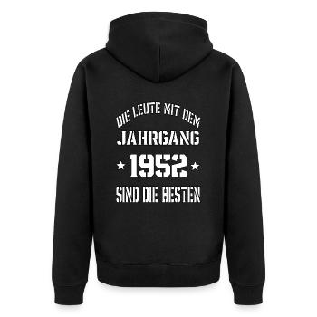 Die Leute mit dem Jahrgang 1952 - Unisex Premium Bio Zip Hoodie - Schwarz - Hinten - Nico (187cm)