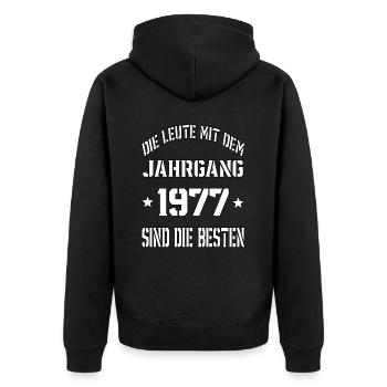Die Leute mit dem Jahrgang 1977 - Unisex Premium Bio Zip Hoodie - Schwarz - Hinten - Nico (187cm)