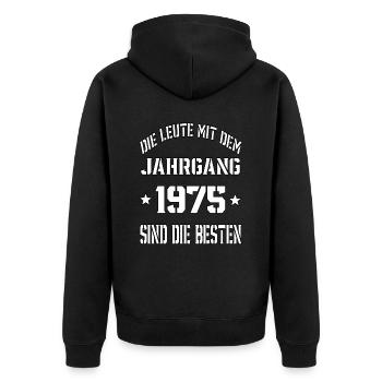 Die Leute mit dem Jahrgang 1975 - Unisex Premium Bio Zip Hoodie - Schwarz - Hinten - Nico (187cm)