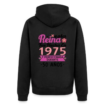 50 Jahre Geburtstagsgeschenk Frau aus dem Jahr 1975 - Unisex Premium Bio Zip Hoodie - Schwarz - Hinten - Nico (187cm)