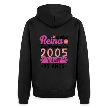 20 Jahre Geburtstagsgeschenk Frau aus dem Jahr 2005 - Unisex Premium Bio Zip Hoodie - Schwarz - Hinten - Nico (187cm)