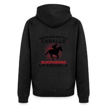 Born to ride, forced to go to school - Unisex Premium Organic Zip Hoodie - black - Back - Nico (187cm)