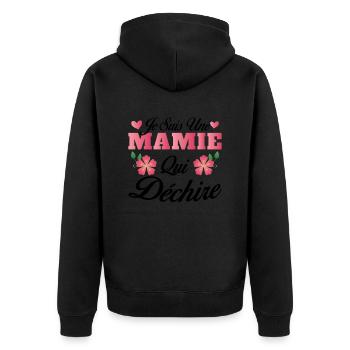 Ich bin eine Oma, die rockt - Unisex Premium Bio Zip Hoodie - Schwarz - Hinten - Nico (187cm)