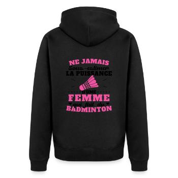 Die Kraft einer Frau, die Badminton spielt - Unisex Premium Bio Zip Hoodie - Schwarz - Hinten - Nico (187cm)
