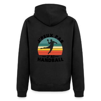 Ich kann nicht Handball haben - Unisex Premium Bio Zip Hoodie - Schwarz - Hinten - Nico (187cm)