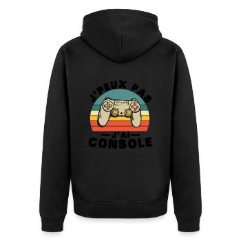 Ich kann nicht trösten, Humor Geschenk - Unisex Premium Bio Zip Hoodie - Schwarz - Hinten - Nico (187cm)