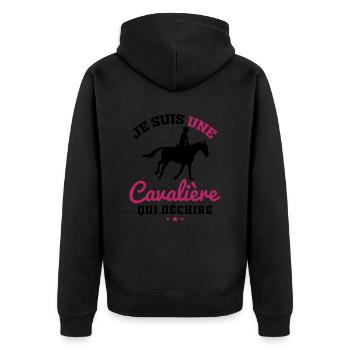 Ich bin ein Reiter, der Geschenke zerreißt - Unisex Premium Bio Zip Hoodie - Schwarz - Hinten - Nico (187cm)