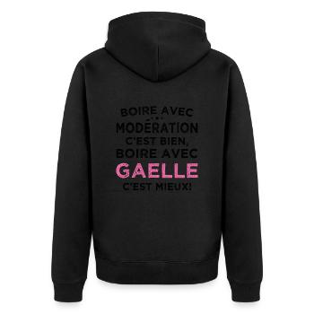 Super Gaelle humorous aperitif drinking with Gaelle - Unisex Premium Organic Zip Hoodie - black - Back - Nico (187cm)