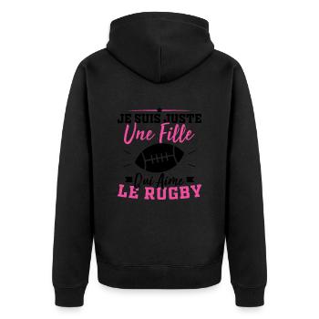 Je suis juste une fille qui aime le rugby - Veste à capuche bio Premium Unisexe - noir - Dos - Nico (187cm)