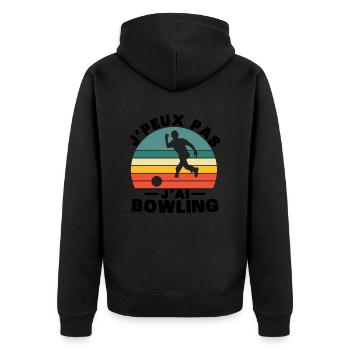 Ich kann nicht bowlen - Unisex Premium Bio Zip Hoodie - Schwarz - Hinten - Nico (187cm)