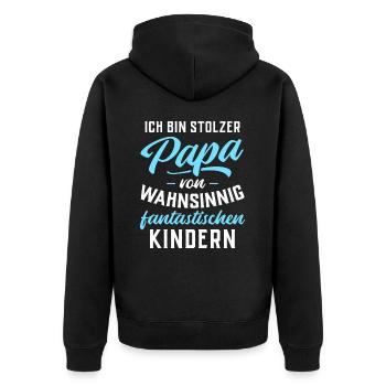 Ich bin stolzer Papa von fantastischen Kindern - Unisex Premium Bio Zip Hoodie - Schwarz - Hinten - Nico (187cm)
