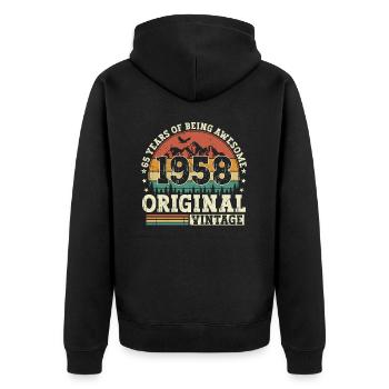 65 birthday gift born in 1958 - Unisex Premium Organic Zip Hoodie - black - Back - Nico (187cm)