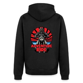 Balade d’aventure. Motards d’aventure. Conduire une moto. - Veste à capuche bio Premium Unisexe - noir - Dos - Nico (187cm)