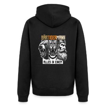 Bärtigermann Bär Tiger Mann Geschenk Bart Sprüche - Unisex Premium Bio Zip Hoodie - Schwarz - Hinten - Nico (187cm)