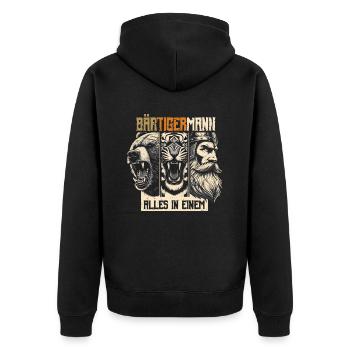 Bärtigermann Bär Tiger Mann Geschenk Bart Sprüche - Unisex Premium Bio Zip Hoodie - Schwarz - Hinten - Nico (187cm)