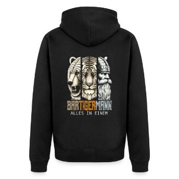 Bärtigermann Bär Tiger Mann Geschenk Bart Sprüche - Unisex Premium Bio Zip Hoodie - Schwarz - Hinten - Nico (187cm)