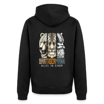 Bärtigermann Bär Tiger Mann Geschenk Bart Sprüche - Unisex Premium Bio Zip Hoodie - Schwarz - Hinten - Nico (187cm)