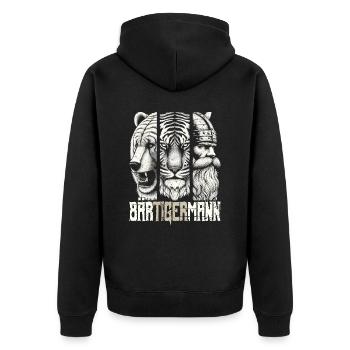 Bärtigermann Bär Tiger Mann Geschenk Bart Sprüche - Unisex Premium Bio Zip Hoodie - Schwarz - Hinten - Nico (187cm)
