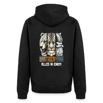 Bärtigermann Bär Tiger Mann Geschenk Bart Sprüche - Unisex Premium Bio Zip Hoodie - Schwarz - Hinten - Nico (187cm)