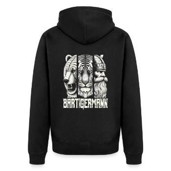 Bärtigermann Bär Tiger Mann Geschenk Bart Sprüche - Unisex Premium Bio Zip Hoodie - Schwarz - Hinten - Nico (187cm)