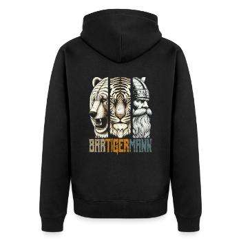 Bärtigermann Bär Tiger Mann Geschenk Bart Sprüche - Unisex Premium Bio Zip Hoodie - Schwarz - Hinten - Nico (187cm)