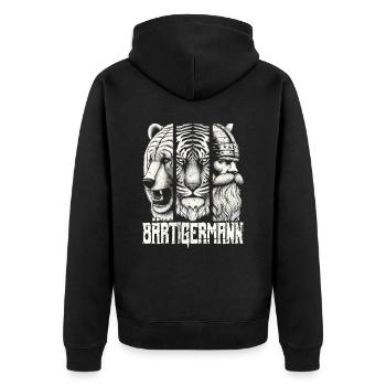 Bärtigermann Bär Tiger Mann Geschenk Bart Sprüche - Unisex Premium Bio Zip Hoodie - Schwarz - Hinten - Nico (187cm)