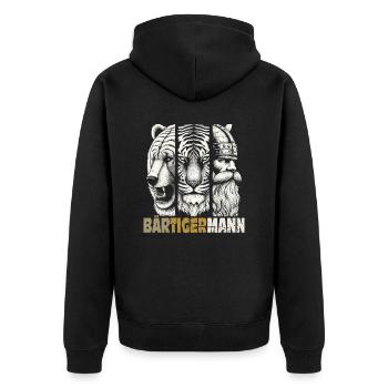 Bärtigermann Bär Tiger Mann Geschenk Bart Sprüche - Unisex Premium Bio Zip Hoodie - Schwarz - Hinten - Nico (187cm)