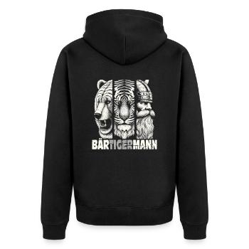 Bärtigermann Bär Tiger Mann Geschenk Bart Sprüche - Unisex Premium Bio Zip Hoodie - Schwarz - Hinten - Nico (187cm)
