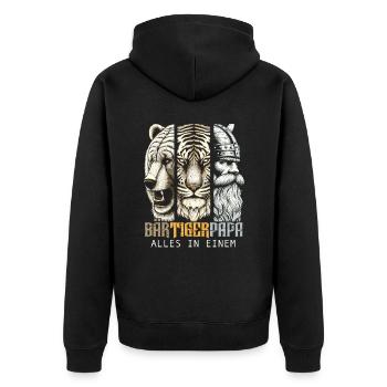 Bärtigerpapa Bär Tiger Mann Geschenk Bart Sprüche - Unisex Premium Bio Zip Hoodie - Schwarz - Hinten - Nico (187cm)