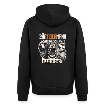 Bärtigermann Bär Tiger Mann Geschenk Bart Sprüche - Unisex Premium Bio Zip Hoodie - Schwarz - Hinten - Nico (187cm)