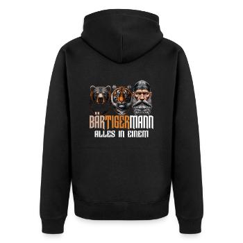 Bärtigermann Bär Tiger Mann Geschenk Bart Sprüche - Unisex Premium Bio Zip Hoodie - Schwarz - Hinten - Nico (187cm)