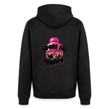 Ski - Apres Ski Haserl - Wintersport, Skiurlaub - Unisex Premium Bio Zip Hoodie - Schwarz - Hinten - Nico (187cm)