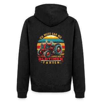 Traktor Oldtimer Landwirtschaft Geschenk Bauer - Unisex Premium Bio Zip Hoodie - Schwarz - Hinten - Nico (187cm)