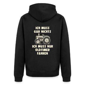 Traktor Oldtimer Landwirtschaft Geschenk Bauer - Unisex Premium Bio Zip Hoodie - Schwarz - Hinten - Nico (187cm)