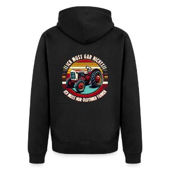 Traktor Oldtimer Landwirtschaft Geschenk Bauer - Unisex Premium Bio Zip Hoodie - Schwarz - Hinten - Nico (187cm)