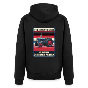 Traktor Oldtimer Landwirtschaft Geschenk Bauer - Unisex Premium Bio Zip Hoodie - Schwarz - Hinten - Nico (187cm)