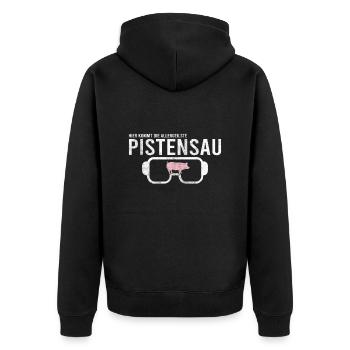 Pistensau Skier Fun Shirt - Unisex Premium Organic Zip Hoodie - black - Back - Nico (187cm)