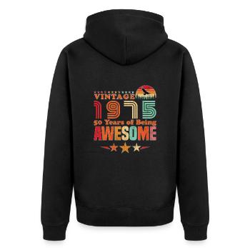 Jahrgang 1975 Geburtstag 50 Jahre Großartigkeit - Unisex Premium Bio Zip Hoodie - Schwarz - Hinten - Nico (187cm)