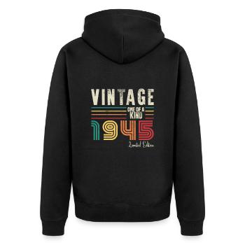 Jahrgang 1945, Jahrgang 1945 Geburtstagsgeschenk - Unisex Premium Bio Zip Hoodie - Schwarz - Hinten - Nico (187cm)
