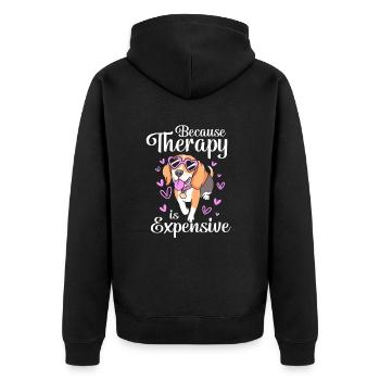 Therapiehund - Unisex Premium Bio Zip Hoodie - Schwarz - Hinten - Nico (187cm)