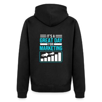 Marketing Manager - Unisex Premium Bio Zip Hoodie - Schwarz - Hinten - Nico (187cm)