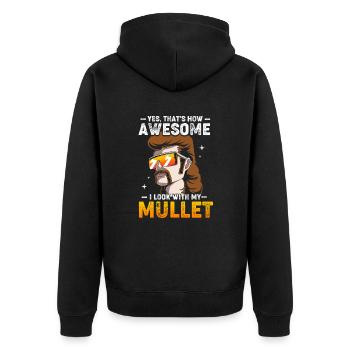 Mullet Haarschnitt Vokuhila - Unisex Premium Bio Zip Hoodie - Schwarz - Hinten - Nico (187cm)