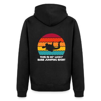 Base-Jumping für Fallschirmspringer & Base - Unisex Premium Bio Zip Hoodie - Schwarz - Hinten - Nico (187cm)