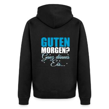 Genervter Morgenmuffe - Unisex Premium Bio Zip Hoodie - Schwarz - Hinten - Nico (187cm)
