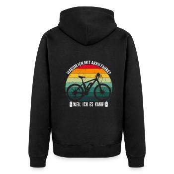 Wer ein Fahrrad hat brauch kein Akku - Unisex Premium Bio Zip Hoodie - Schwarz - Hinten - Nico (187cm)