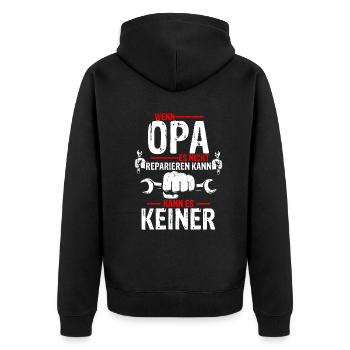 Opa - Unisex Premium Bio Zip Hoodie - Schwarz - Hinten - Nico (187cm)